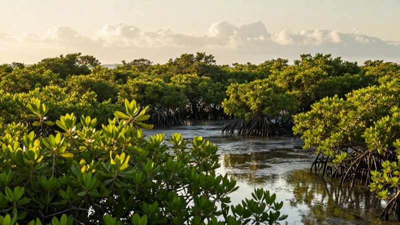 Paisaje natural sereno al atardecer en manglar