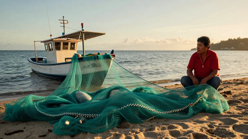 Pescadores mexicanos en un paisaje costero cálido