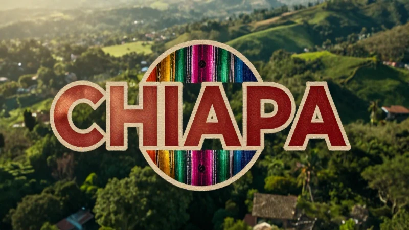 Logotipo de Chiapas en paisaje vibrante y soleado