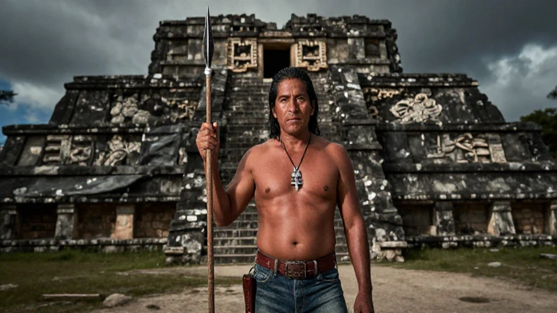 Cazador mestizo en ruinas prehispánicas