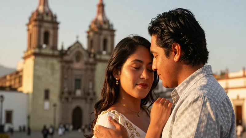 Pareja romántica en Oaxaca, cálida luz dorada