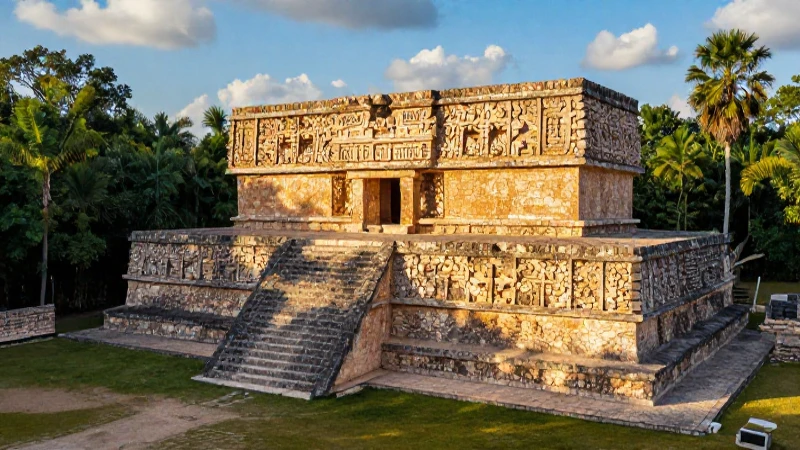 Ruinas mayas, colores vibrantes y luz dorada