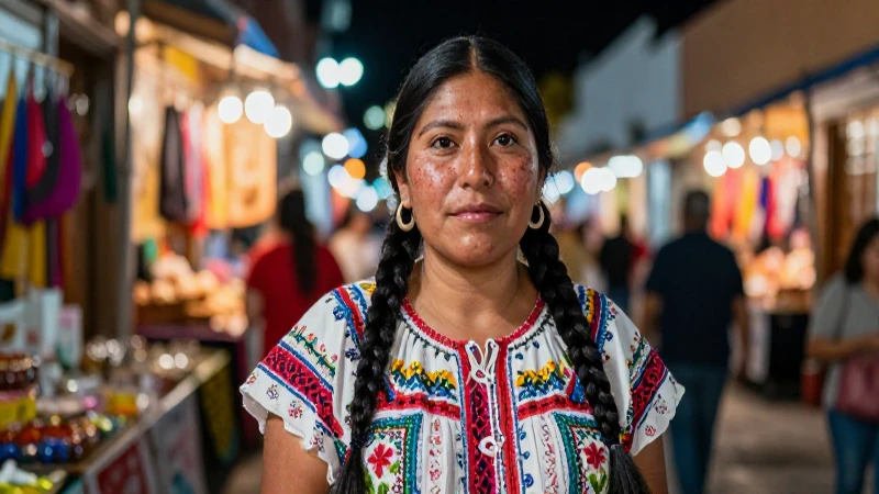 Mercado nocturno mexicano con luces de neón