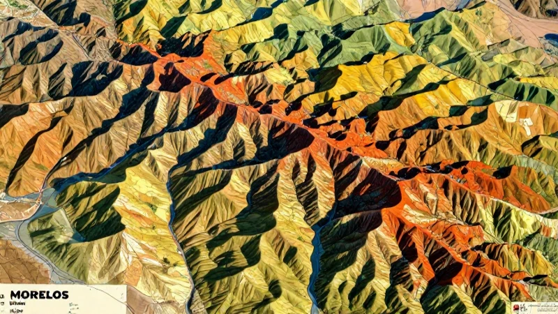Morelos: mapa montañoso, colorido y detallado
