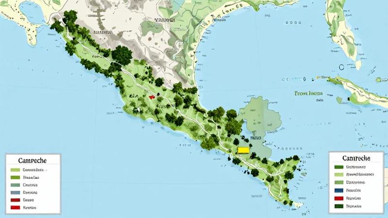 Mapa de Campeche: ¡Descubre su Ubicación y Capital! 6 Mapa aéreo detallado de la costa de Yucatán