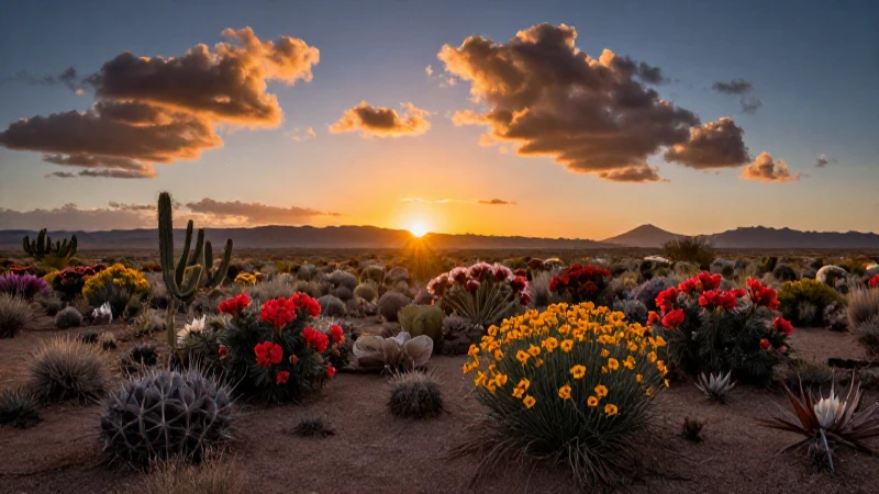 Paisaje mexicano, flora vibrante, puesta de sol dramática