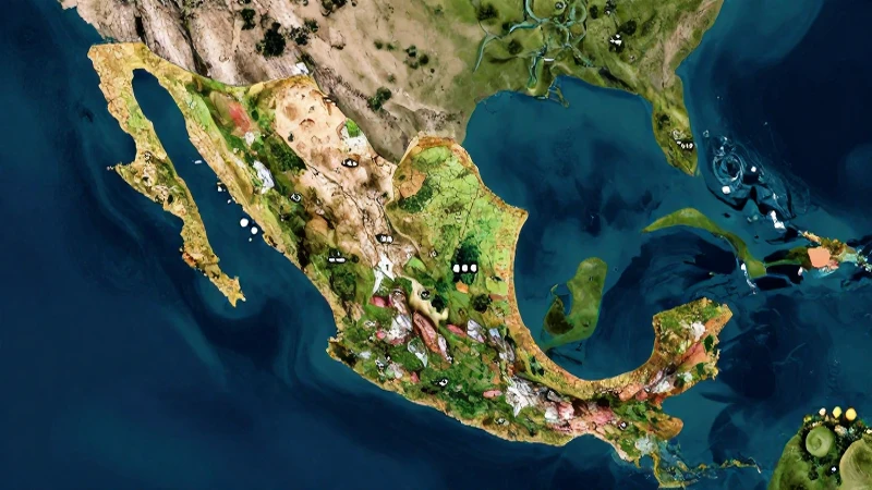 México visto desde arriba, colores vibrantes