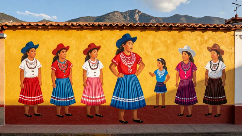 Mural mexicano, colorido y vibrante