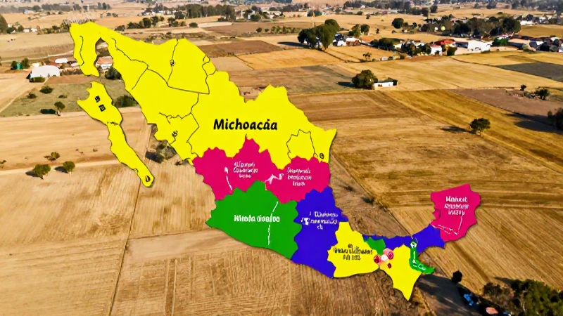 Michoacán: mapa político, colorido y soleado