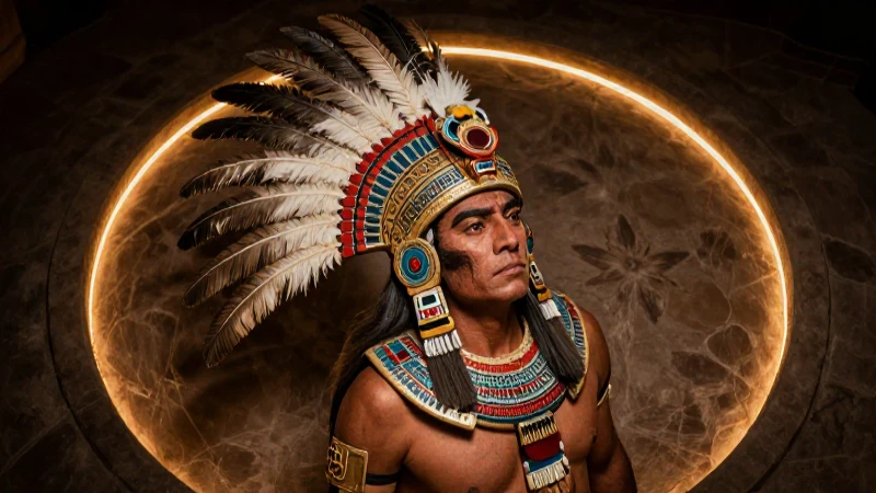 Descubre la Leyenda Maquech: Misterios de la Cultura Mexica 5 Guerrero mexica, plumas, drama y arte histórico