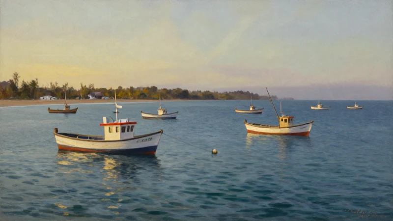 Explora el Mar Patrimonial de México: Territorio y Economía 7 Pintura realista de embarcación pesquera al atardecer