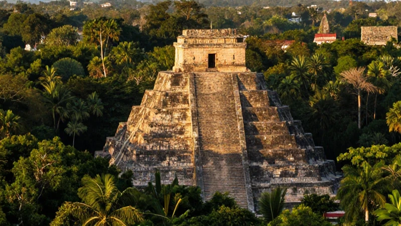 CULTURA MAYA - Descubre su ASOMBROSA UBICACIÓN y LEGADO 2 Pirámide maya, selva y luz dorada