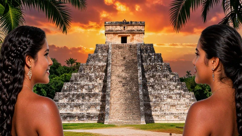 CULTURA MAYA - Descubre su ASOMBROSA UBICACIÓN y LEGADO 4 Pirámide maya en vibrante paisaje tropical