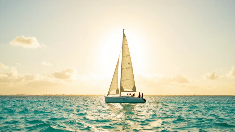Vela en aguas turquesas al atardecer