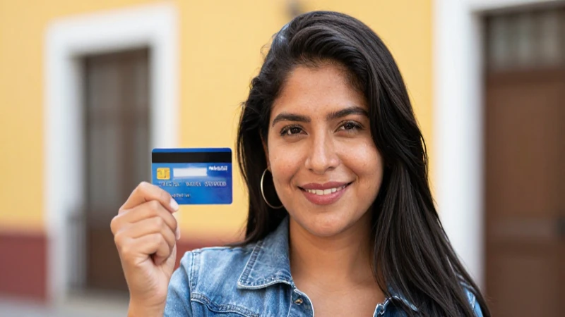 Mujer mexicana sonriente con tarjeta BanCoppel