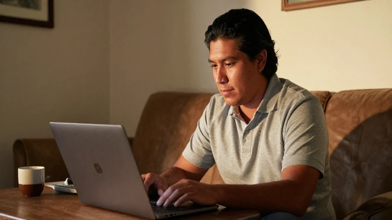 Mexicana, con rasgos mestizos, usa laptop