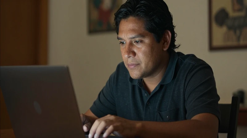Joven mestiza usa laptop con luz cálida