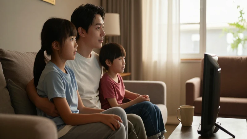 Familia ve televisión en ambiente cálido