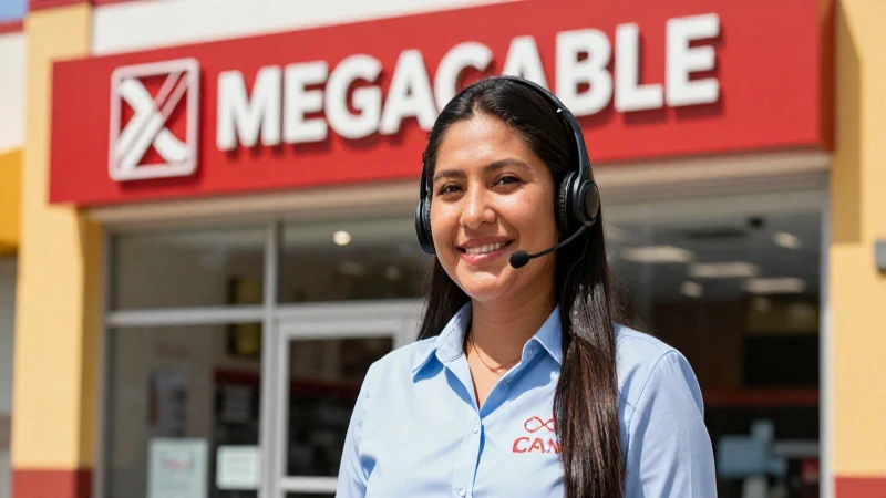 Horarios y servicios de Megacable en Agua Prieta 4 Joven mestiza sonríe ante la tienda Megacable