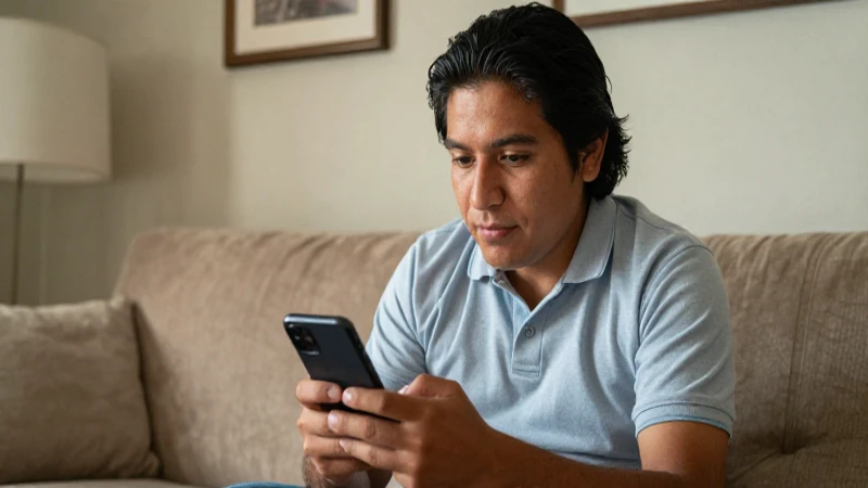 Joven mestiza usa el móvil, ambiente cálido