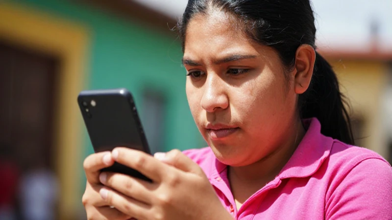 Joven mestiza observa el móvil al sol