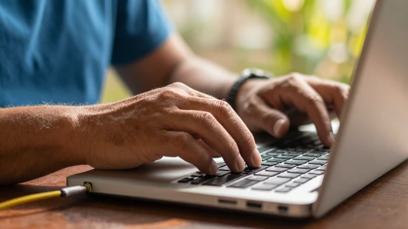 Mujer mestiza usa laptop bajo luz cálida