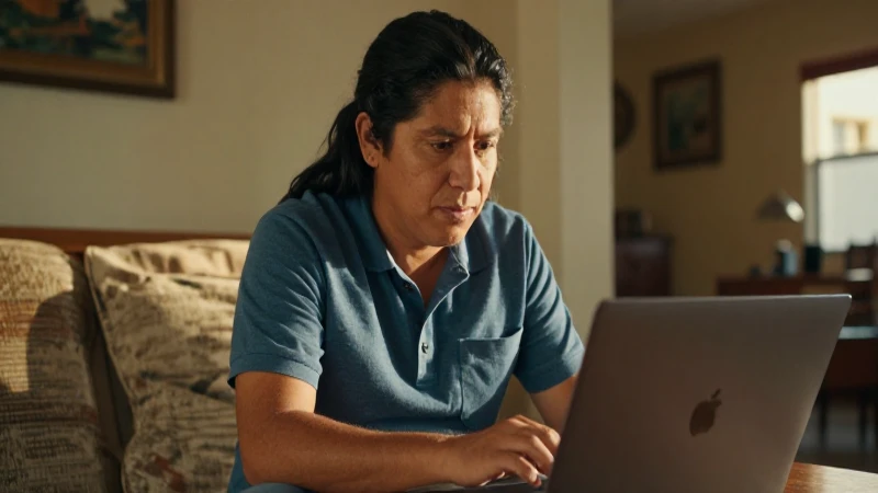Mexicana, laptop, luz cálida y acogedora