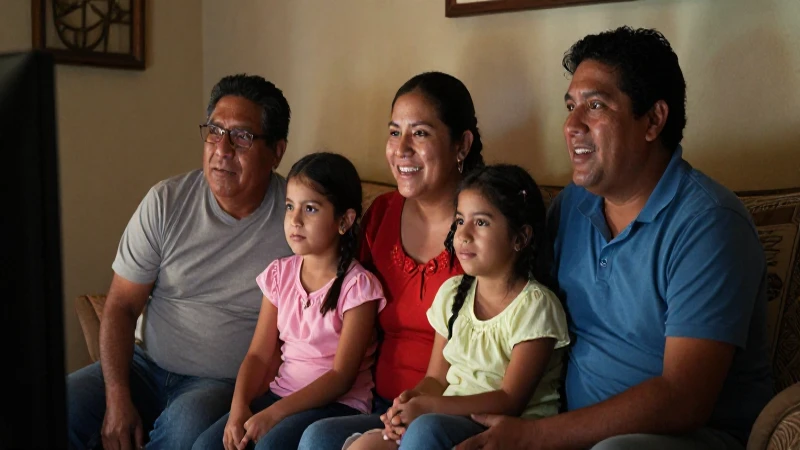 Familia mestiza, cálida luz interior, en pantalla