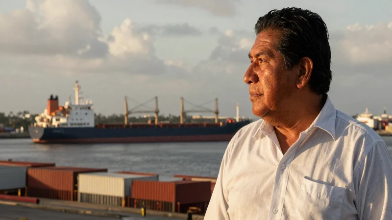 Puerto mexicano, barcos, ambiente cálido y nublado