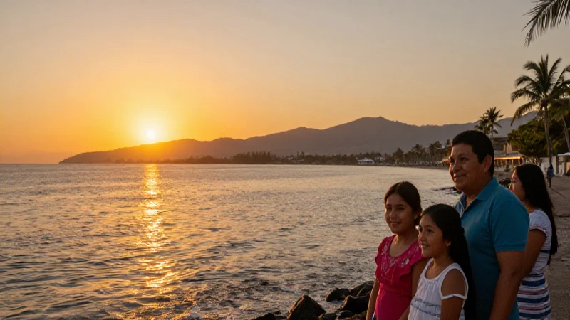 Atardecer dorado en Zihuatanejo, familia feliz