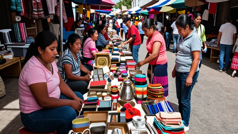 Mercado mexicano vibrante y soleado