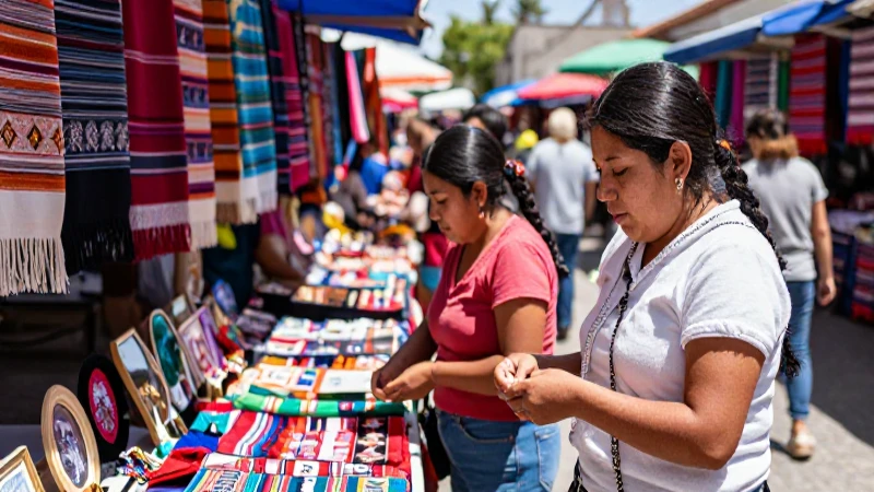 Mercado mexicano vibrante bajo luz solar