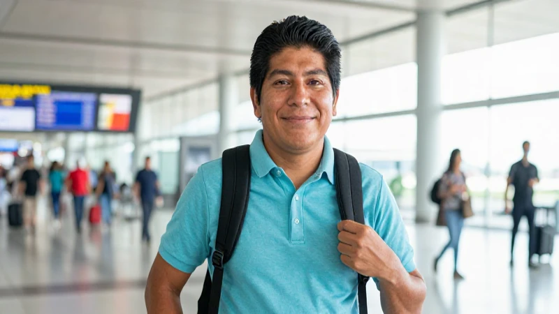 Oferta de VivaAerobus Meses Sin Intereses 3 Viajero mestizo sonríe en el aeropuerto