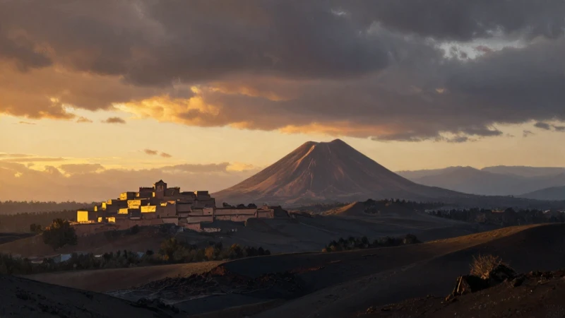 Meseta Central de MÉXICO: Descubre su IMPORTANCIA y BELLEZAS 9 Pintura realista de paisaje volcánico al atardecer