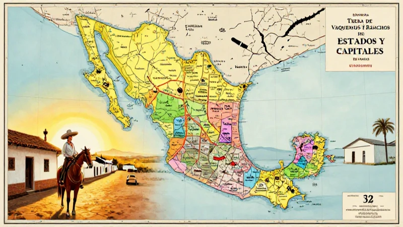 Mapa mexicano: vaqueros, ranchos y estados