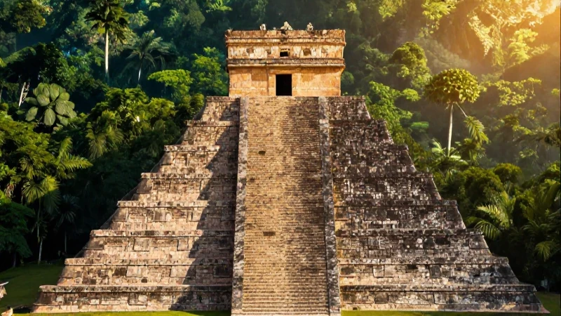 Pirámide maya, exuberante y vibrante, Yucatán