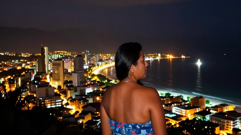 Puerto Vallarta nocturna, romántica y luminosa