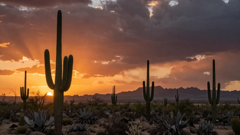 Mitos de BAJA CALIFORNIA SUR: DESCUBRE Leyendas FASCINANTES 11 Paisaje desértico, cactus, atardecer cinematográfico