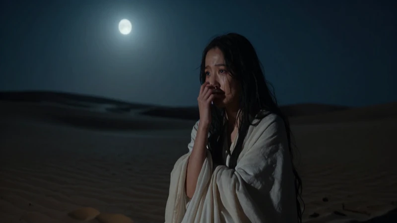 Mitos de Sonora: 10 Leyendas Sorprendentes que Debes Conocer 4 Mujer llorando en desierto lunar dramático