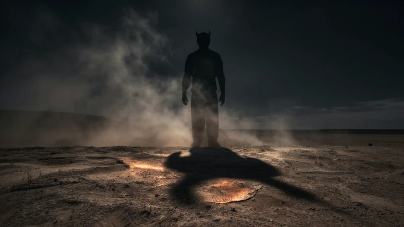 Mitos de Sonora: 10 Leyendas Sorprendentes que Debes Conocer 8 Sombra demoníaca domina un paisaje árido y oscuro