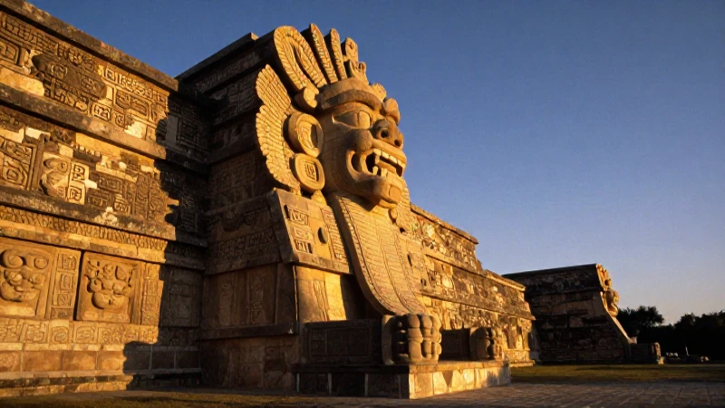 Quetzalcóatl, serpiente emplumada, en ruinas antiguas