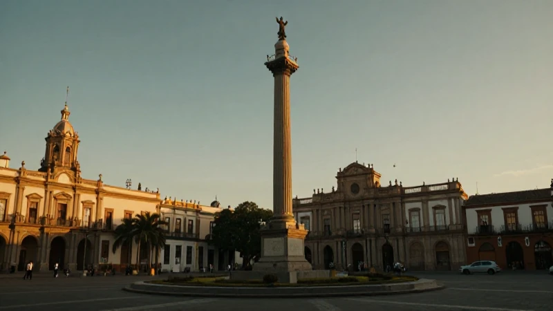 Cuáles son los principales Monumentos Emblemáticos de Celaya 4 Columnas imponentes en luz dorada cinematográfica