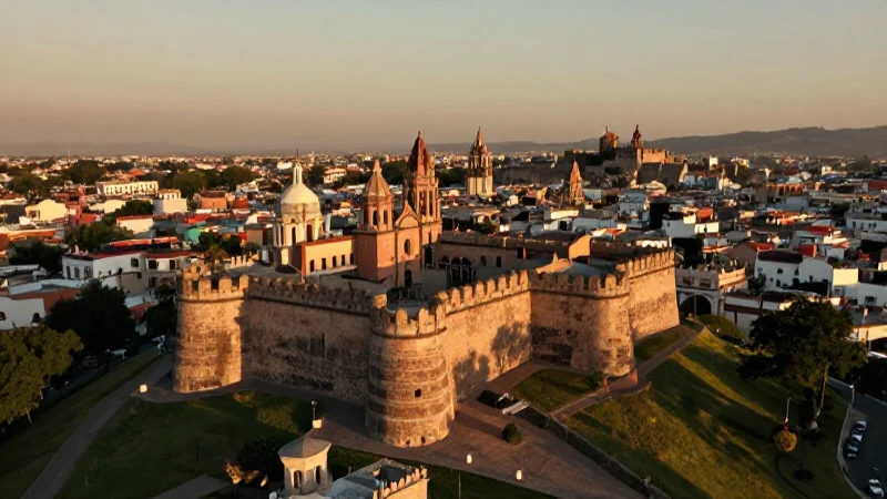 Fortaleza mexicana al atardecer, vista panorámica