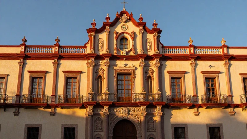 Cuáles son los museos más destacados de Tampico ️ 5 Fachada colonial ornamentada, luz dorada y simétrica