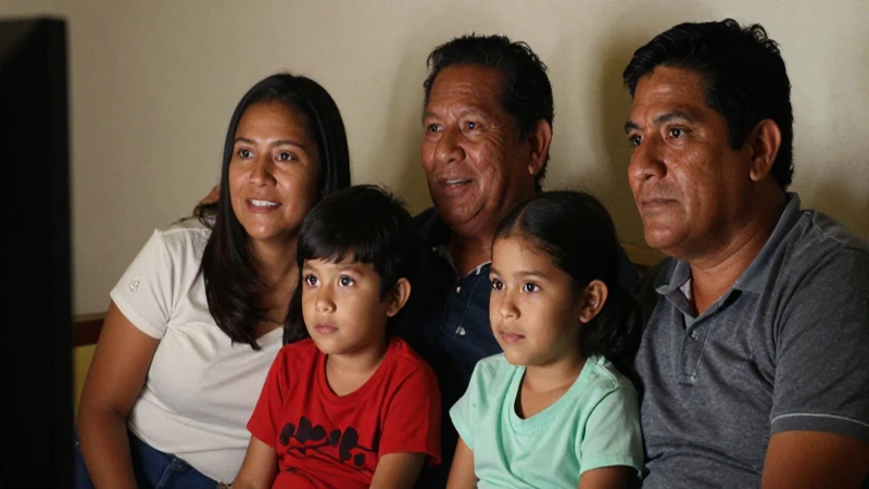 Familia mexicana ve televisión con luz cinematográfica