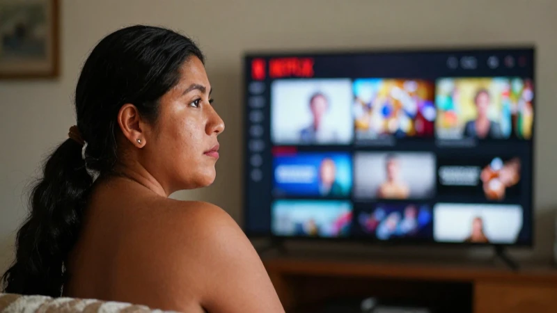 Mexicano mestizo ve Netflix con luz cálida