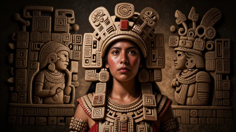 Mujer azteca antigua, luz dramática y detallada