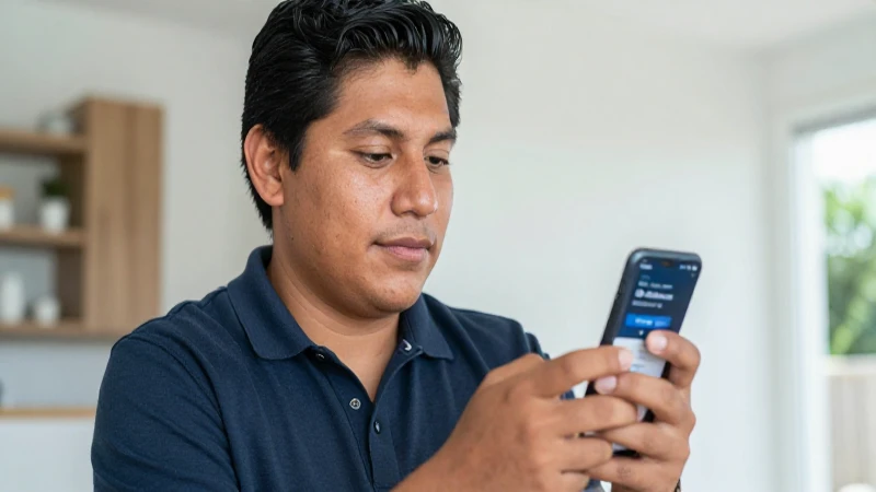 Joven mestiza usa banco en su móvil