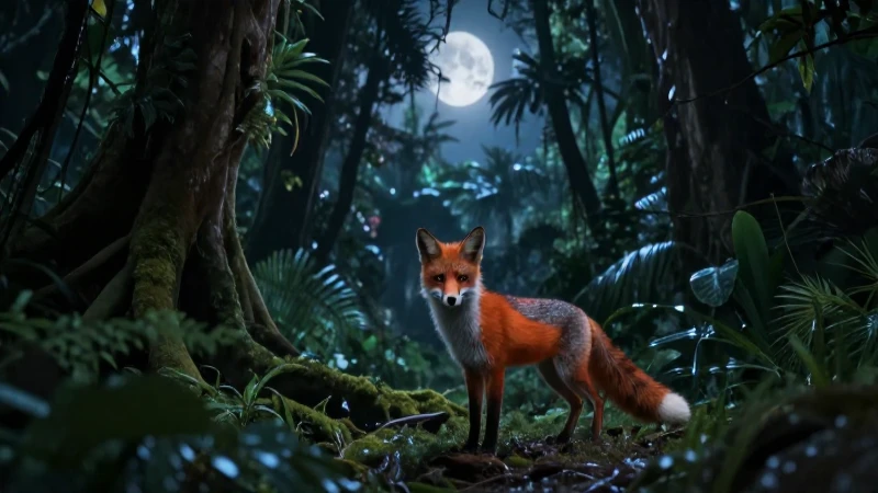 Explora las Sorprendentes Lenguas: ¡Más Allá de los Perros! 5 Zorro misterioso en jungla, arte cinematográfico