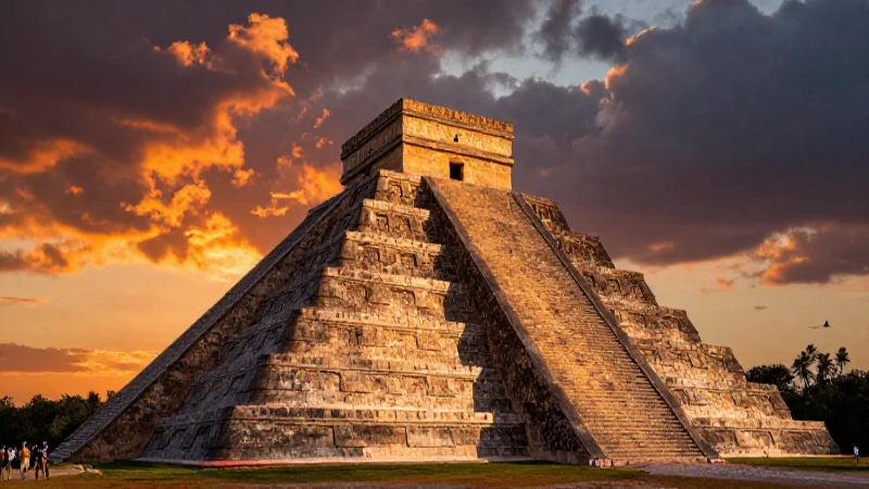 MéXICO: Descubre su SIGNIFICADO y ORIGEN Fascinante 11 Pirámide azteca al atardecer, cálida y dramática